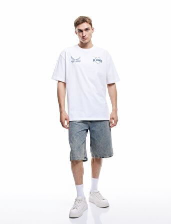 Kısa Kollu Bisiklet Yaka Pamuklu Arkası Baskılı Tişört