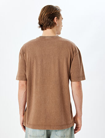 Yıkamalı Bisiklet Yaka Pamuklu Kısa Kollu Gotik Baskılı Oversize Tişört