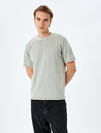 Pamuklu Yıkamalı Regular Fit Kısa Kollu Bisiklet Yaka Tişört