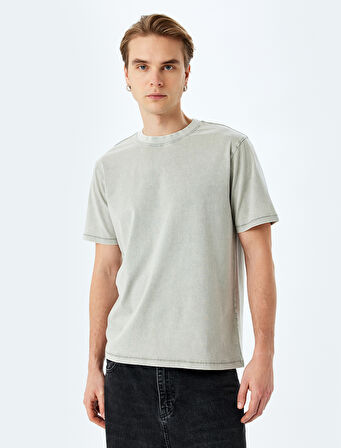 Pamuklu Yıkamalı Regular Fit Kısa Kollu Bisiklet Yaka Tişört