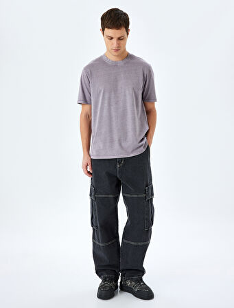 Pamuklu Yıkamalı Regular Fit Kısa Kollu Bisiklet Yaka Tişört