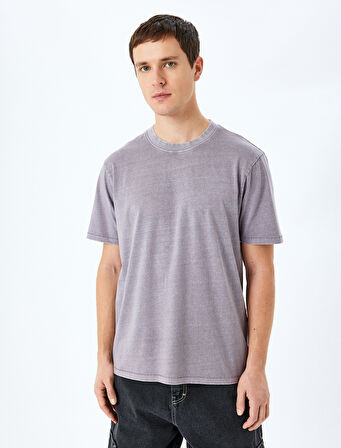 Pamuklu Yıkamalı Regular Fit Kısa Kollu Bisiklet Yaka Tişört