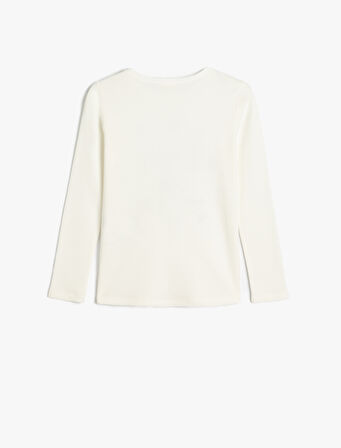 Bisiklet Yaka Uzun Kollu Pamuklu Baskılı Tişört