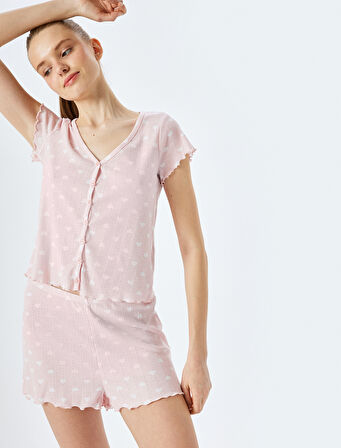 Kalpli Pamuklu Kadın Şortlu Pijama Takımı