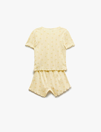 Pamuklu Kısa Kollu Ayıcık Baskılı Şortlu Pijama Takımı