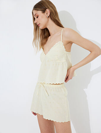 Rahat Kalıp Beli Bağlamalı Fistolu Şort Pijama Altı