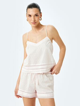 Pamuklu Rahat Kalıp Fisto Detaylı Dokulu Şort Pijama Altı