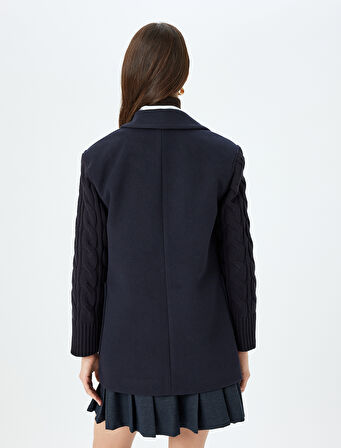 Cepli Düğmeli Kruvaze Kolları Triko Kaşe Ceket