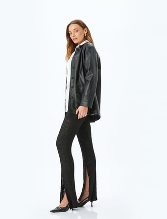 Yırtmaçlı Slim Fit Yarım Astarlı Yarı Transparan İspanyol Paça Dantel Pantolon