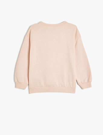 Sweatshirt Bisiklet Yaka Köpek Baskılı Uzun Kollu Pamuklu