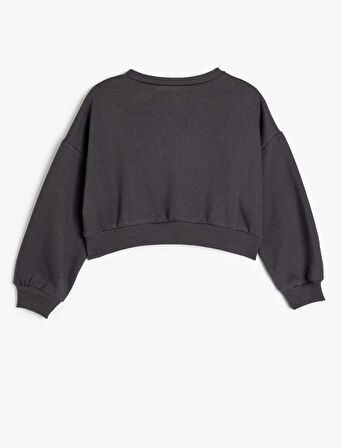 Sweatshirt Köpek Baskılı Bisiklet Yaka Uzun Kollu Şardonlu Pamuklu