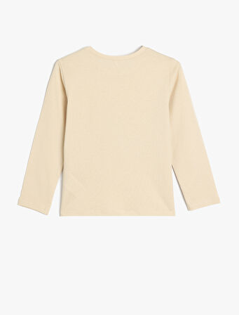 Uzun Kollu Tişört Baskı Detaylı Bisiklet Yaka Pamuklu