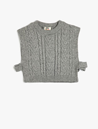 Triko Süveter Kolsuz Yanları Bağlamalı Bisiklet Yaka