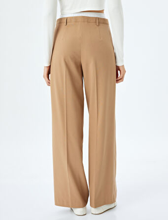 Viskon Kumaş Karışımlı Çift Bel Detaylı Pileli Cepli Kumaş Pantolon