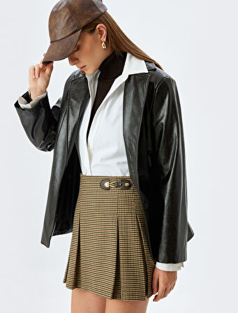 Mini Pileli Etek A Kesim Metal Aksesuar Detaylı