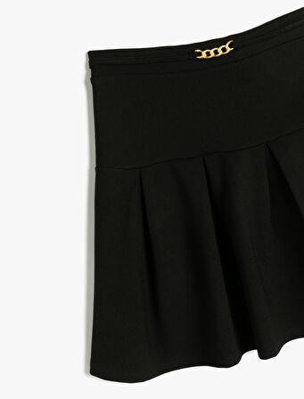 Toka Detaylı Pileli Viskon Etek 