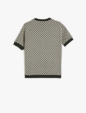 Örme Jakarlı Kısa Kollu Bisiklet Yaka Sweatshirt