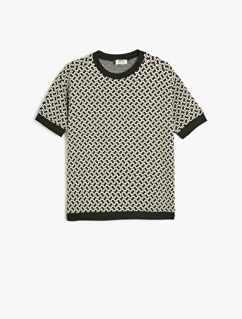 Örme Jakarlı Kısa Kollu Bisiklet Yaka Sweatshirt