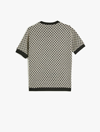 Örme Jakarlı Kısa Kollu Bisiklet Yaka Sweatshirt