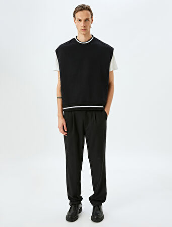 Bisiklet Yaka Çizgi Detaylı Şardonlu Pamuklu Oversize Süveter