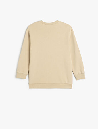 Oversize Sweatshirt Hayvanlar Baskılı Uzun Kollu Bisiklet Yaka Şardonlu