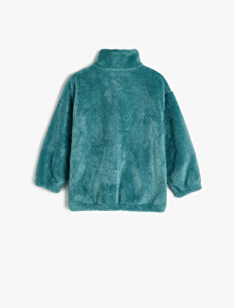 Fermuarlı Polar Sweatshirt Dik Yaka Uzun Kollu Cep Detaylı 