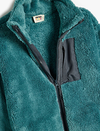 Fermuarlı Polar Sweatshirt Dik Yaka Uzun Kollu Cep Detaylı 