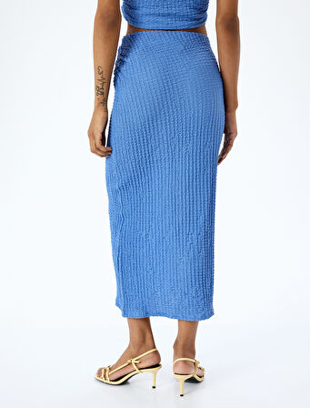Slim Fit Dokulu Drape Detaylı Yüksek Bel Kalem Etek