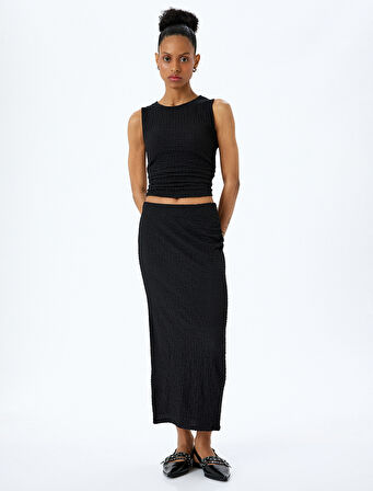 Slim Fit Dokulu Drape Detaylı Yüksek Bel Kalem Etek