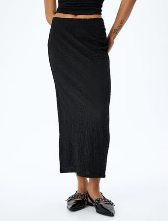 Slim Fit Dokulu Drape Detaylı Yüksek Bel Kalem Etek
