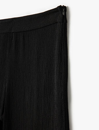 Dokulu Yüksek Bel Bol Paça Pantolon