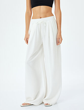 Rahat Kalıp Beli Lastikli Cepli Geniş Paça Yüksek Bel Pantolon