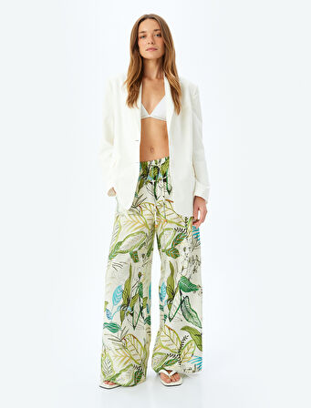 Floral Desenli Cepli Geniş Paça Viskon Pantolon 