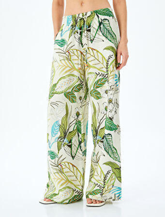 Floral Desenli Cepli Geniş Paça Viskon Pantolon 