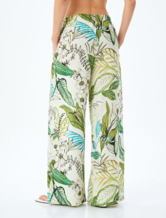 Floral Desenli Cepli Geniş Paça Viskon Pantolon 