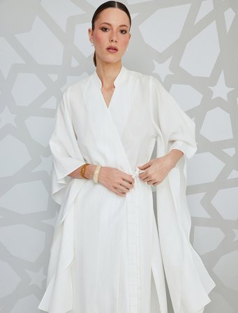 Kemerli Kruvaze Uzun Kollu Bol Kesim Kimono