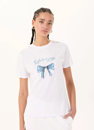 Koton Bisiklet Yaka Beyaz Kadın T-Shirt 5SAK50089EK