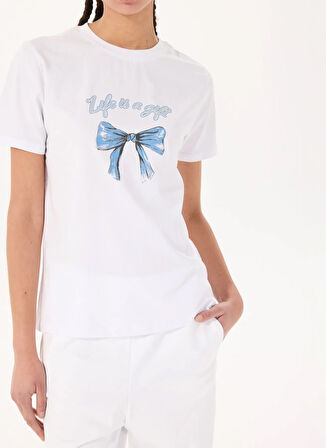 Koton Bisiklet Yaka Beyaz Kadın T-Shirt 5SAK50089EK