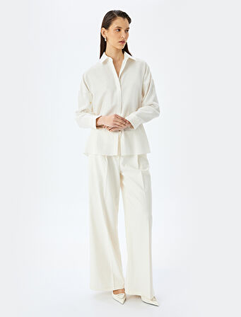 Metalik İplik Detaylı Uzun Kollu Viskon Oversize Gömlek