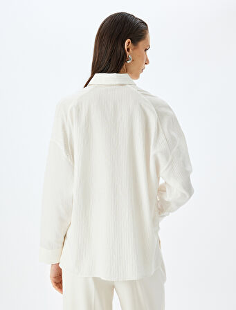 Metalik İplik Detaylı Uzun Kollu Viskon Oversize Gömlek