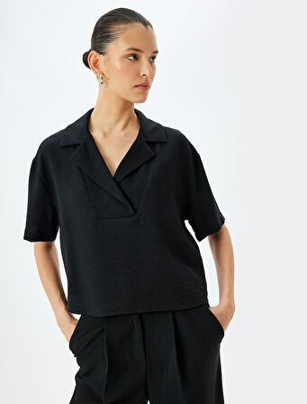 Viskon Kısa Kollu Bol Kesim Polo Yaka Bluz