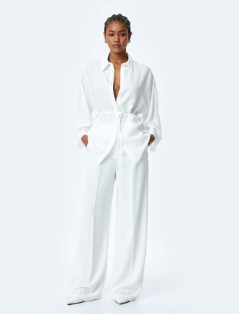 Kemerli 3/4 Kimono Kol Viskon Oversize Gömlek
