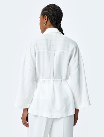 Kemerli 3/4 Kimono Kol Viskon Oversize Gömlek