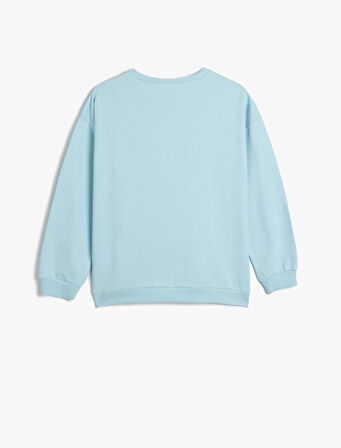 Sweatshirt Uzun Kollu Kedi Baskılı Bisiklet Yaka Pamuklu