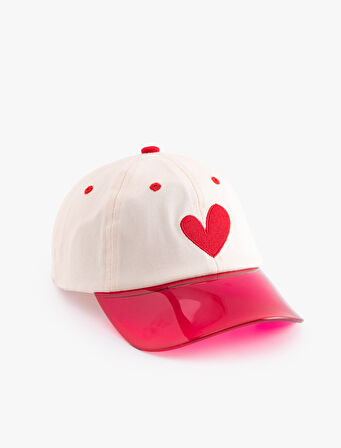 Pamuklu Kalp İşleme Detaylı Kep Şapka