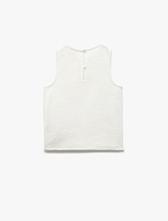 Pamuklu Kolsuz Bisiklet Yaka Aplike Çiçek Detaylı Bluz