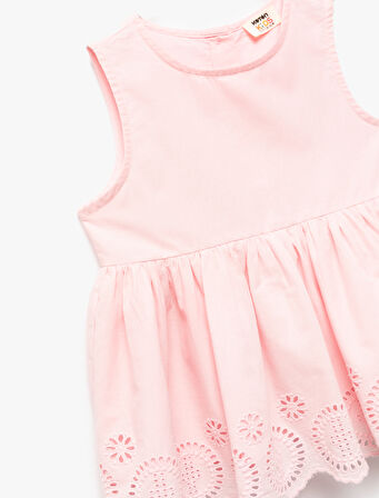 Pamuklu Kolsuz Bisiklet Yaka Fistolu Fırfırlı Bluz