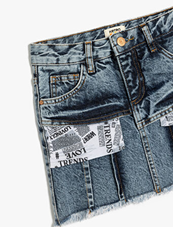 Pileli Kot Etek Cepli Baskı Detaylı Düğme Kapamalı Pamuklu