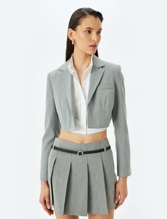 Uzun Kollu Kruvaze Crop Blazer Ceket