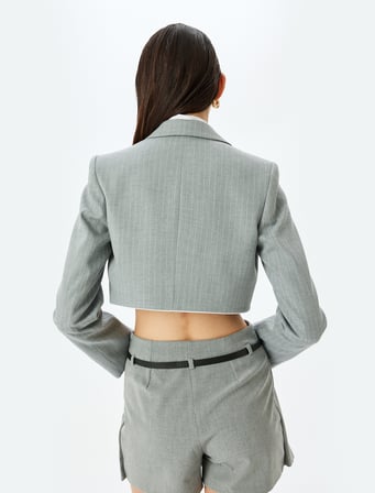 Uzun Kollu Kruvaze Crop Blazer Ceket